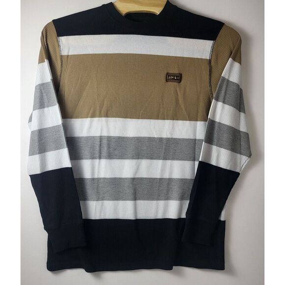 Other - Red Ape Striped Ribbed Long Sleeve Shirt Black Brown Gray White Mens 3xl